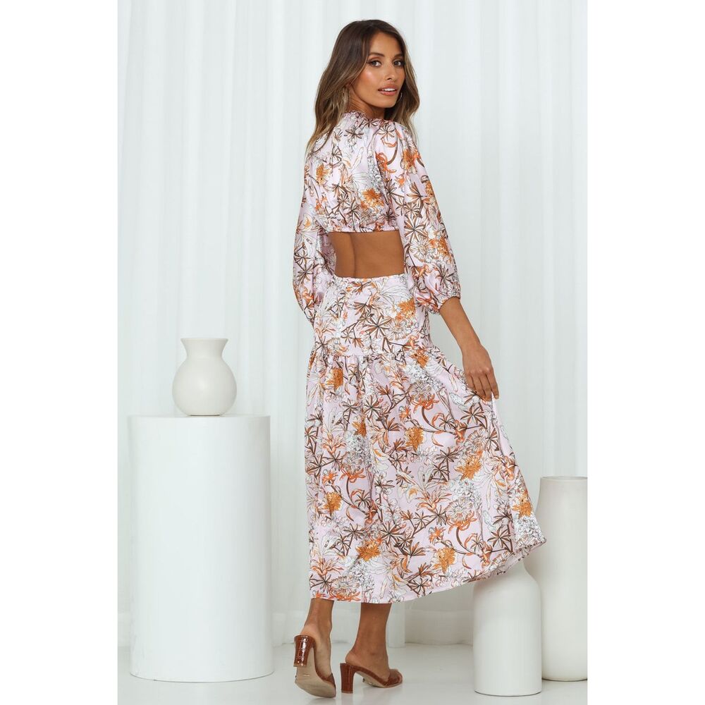 Hello Molly Don't Stop Me Mid-Riff Cut Out Puffy Sleeve Midi Dress Size 6 - Picture 2 of 14